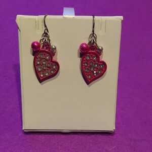 Heart-Shaped Pink and Silver Earrings